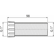 Technický nákres skrutky s rozmermi 98 milimetrov dĺžky a priemerom G 1 palec