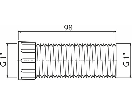 Technický nákres skrutky s rozmermi 98 milimetrov dĺžky a priemerom G 1 palec