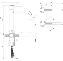 Technický nákres armatúry s rozmermi