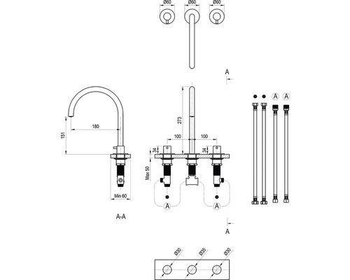 Technický výkres armatúry s rozmermi