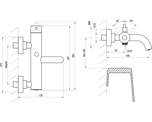 Technický nákres armatúry s rozmermi