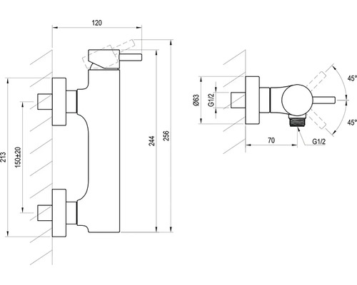 Technický výkres armatúry s rozmermi