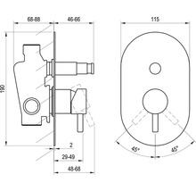 Technický nákres podomietkového termostatického modulu s rozmermi