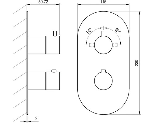 Technický nákres podomietkovej armatúry s rozmermi