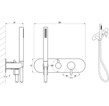 Technický nákres sprchovej batérie s rozmermi