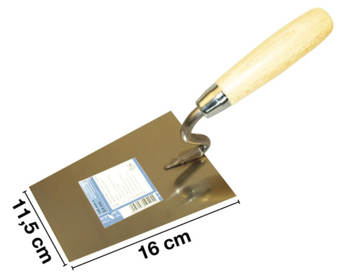 Murárska lyžica s drevenou rukoväťou s rozmermi 11,5 x 16 cm.