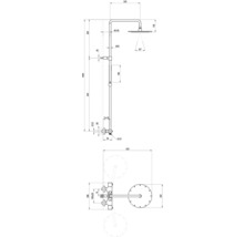 Technický nákres sprchovej batérie s rozmermi