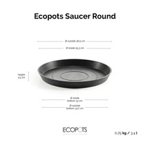 Podmiska Ecopots okrúhla s vonkajším priemerom 36,5 centimetra a výškou 3,5 centimetra.