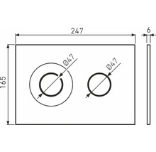 Technický nákres s rozmermi 247, 165 a 6 a dvoma otvormi s priemerom 47 milimetrov.