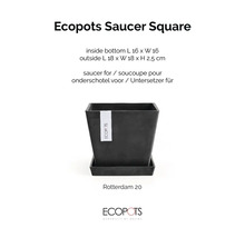 Štvorcová podmiska Ecopots pre kvetináč Rotterdam 20 a Ecopots Logo.