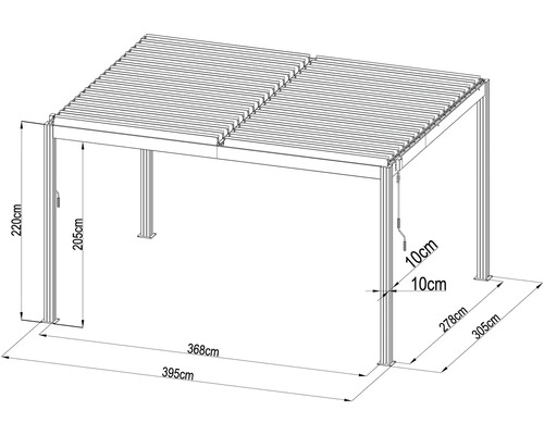 Ilustrácia terasového zastrešenia s rozmermi