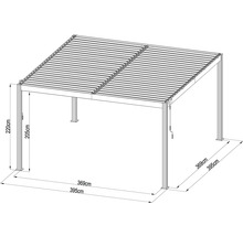 Obrázok pergoly s rozmermi 220 cm výška, 395 cm šírka a 369 cm dĺžka.