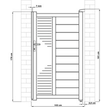 Technický nákres záhradnej bránky s rozmermi