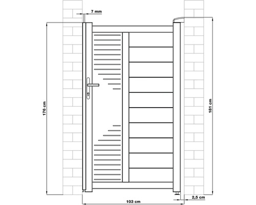 Technický nákres záhradnej bránky s rozmermi