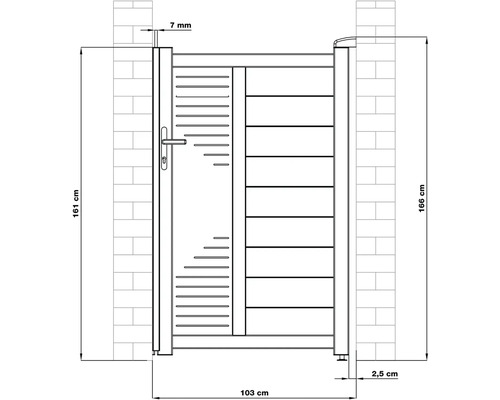 Technický nákres záhradnej bránky s rozmermi