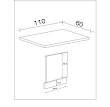 Technický nákres nábytkového prvku s rozmermi