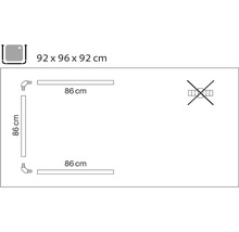 Inštalačná schéma pre sprchovú vaničku s rozmermi 92 x 96 x 92 centimetrov