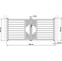 Technický nákres záhradnej bránky s údajmi o šírke a výške