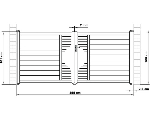 Technický nákres záhradnej bránky s údajmi o šírke a výške