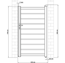 Technický výkres záhradnej bránky s údajmi o šírke a výške