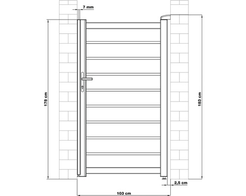 Technický výkres záhradnej bránky s údajmi o šírke a výške
