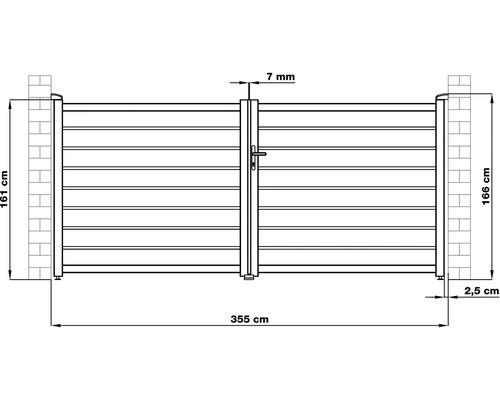 Technický výkres záhradnej brány s údajmi o šírke a výške