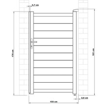 Technický nákres záhradnej bránky s údajmi o šírke a výške