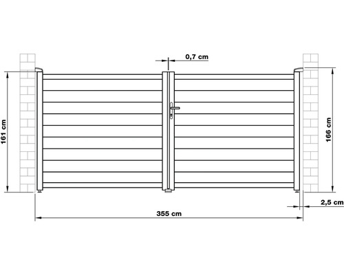 Technický nákres záhradnej bránky s údajmi o šírke a výške
