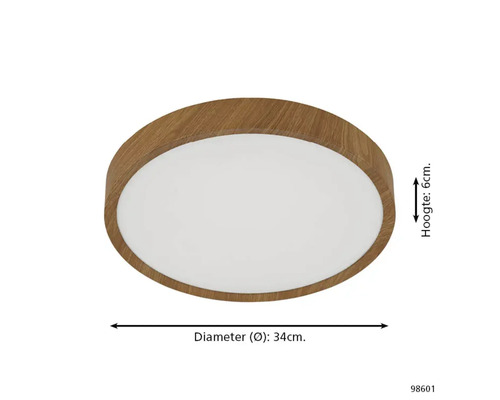 Okrúhle stropné svietidlo s dreveným rámom, priemer 34 cm