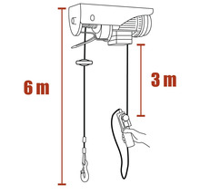 Nákres kladkostroja so zdvíhacou výškou 6 metrov a dĺžkou ovládacieho kábla 3 metre