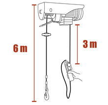 Nákres elektrického lanového kladkostroja s dĺžkou lana 6 metrov a dĺžkou kábla 3 metre