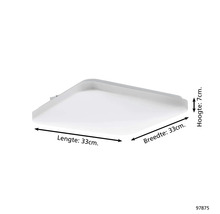 Štvorcové stropné svietidlo s dĺžkou a šírkou 33 cm a výškou 7 cm.