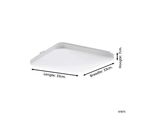 Štvorcové stropné svietidlo s dĺžkou a šírkou 33 cm a výškou 7 cm.