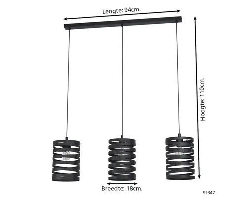 Závesné svietidlo s tromi svetlami, dĺžka 94 cm, šírka 18 cm, výška 110 cm