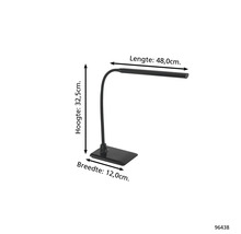 Stolná lampa s flexibilným ramenom a rozmermi výška 32,5 cm, dĺžka 48,0 cm a šírka 12,0 cm.
