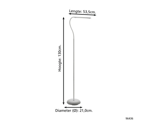 Stojacia lampa s výškou 130 cm, dĺžkou 53,5 cm a priemerom 21 cm