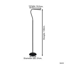 Obrázok stojacej lampy s rozmermi dĺžka 53,5 cm, výška 130 cm a priemer 21 cm.