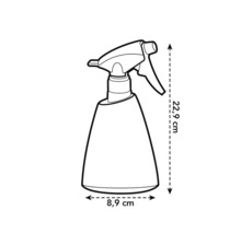 Rozprašovač s rozmermi 22,9 cm výšky a 8,9 cm šírky ako perokresba.