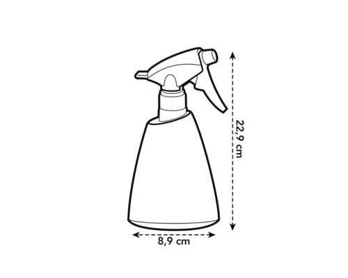 Rozprašovač s rozmermi 22,9 cm výšky a 8,9 cm šírky ako perokresba.