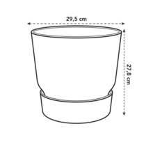 Nákres kvetináča s rozmermi 29,5 cm šírka a 27,8 cm výška.