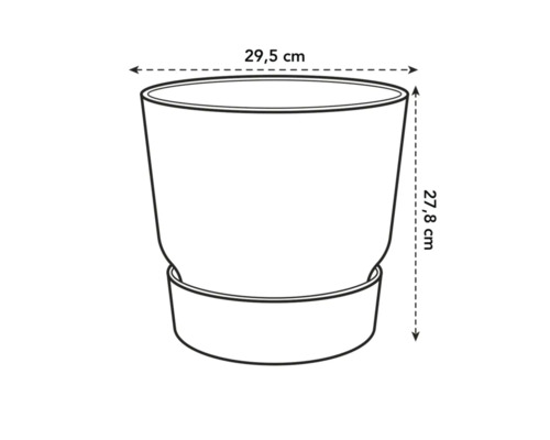 Nákres kvetináča s rozmermi 29,5 cm šírka a 27,8 cm výška.