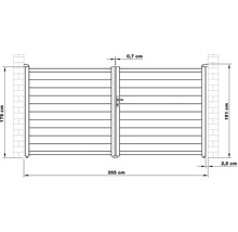 Nákres záhradnej brány s rozmermi.