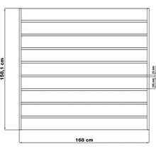 Technický nákres police so šírkou 168 cm a výškou 158,1 cm