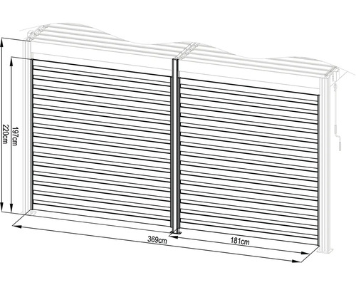 Horizontálna lamelová stena s údajmi o šírke