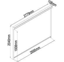 Technický nákres rolety s rozmermi.