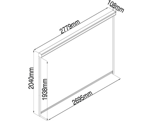 Technický nákres rolety s rozmermi.
