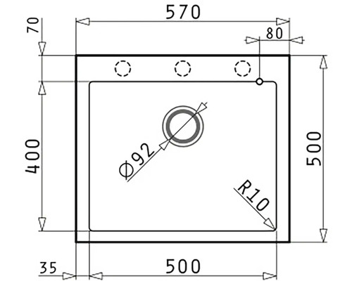 Technický nákres umývadla s rozmermi