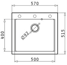 Technický nákres drezu s rozmermi