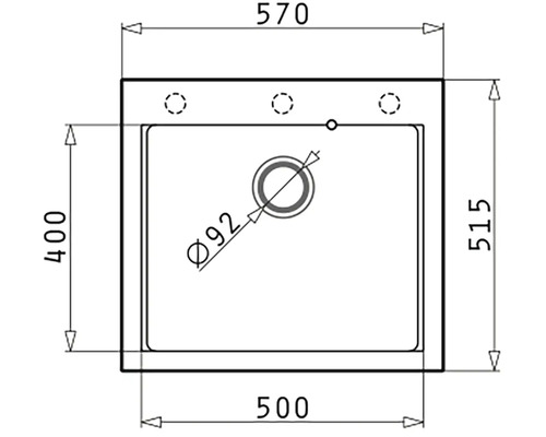 Technický nákres drezu s rozmermi