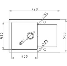 Technický nákres drezu s rozmermi